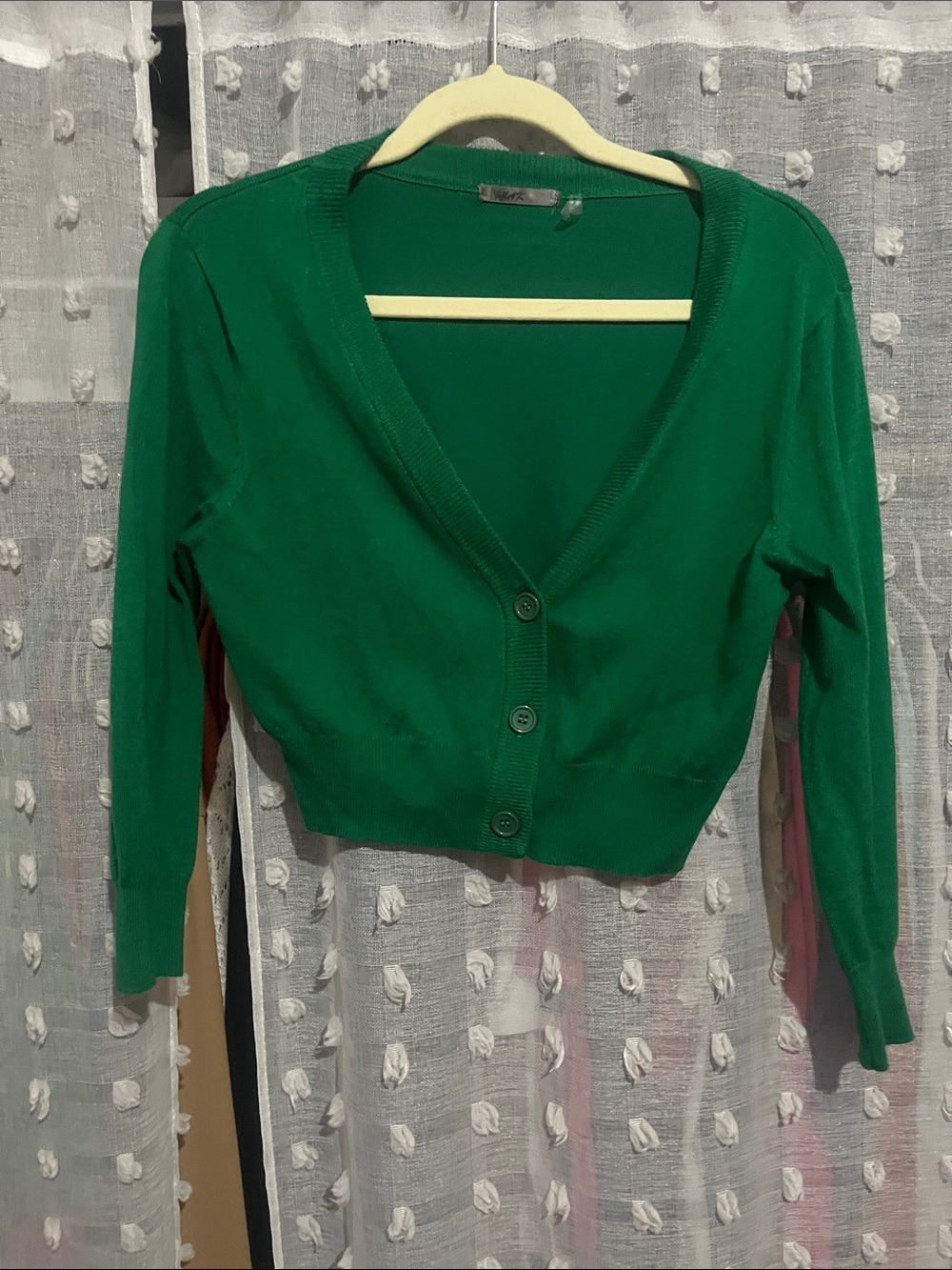 Cropped V-Neck Green Button Cardigan